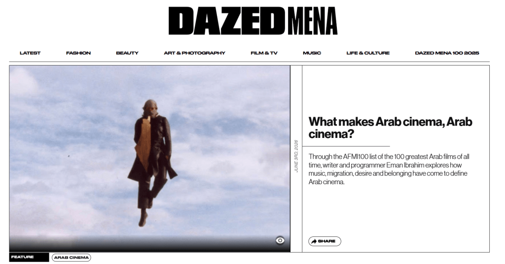 A screenshot of Dazed Mena - What makes Arab cinema, Arab cinema?